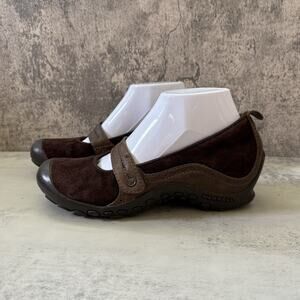 Merrell Plaza Bandeau Mary Jane Chocolate Brown Suede Comfort Shoe Womens Sz 7.5